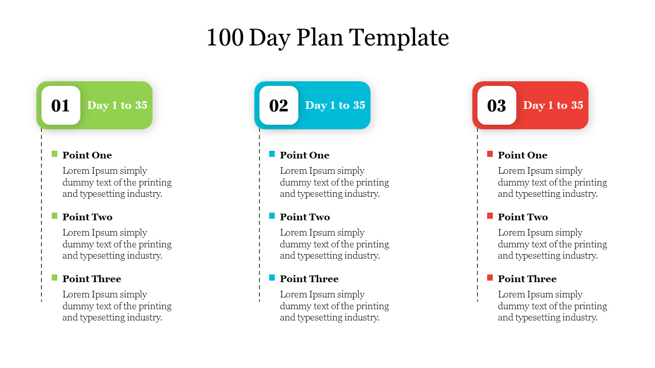 Attractive Colorful 100 Day Plan Template PPT Slide